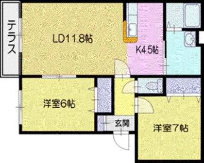 ローズヴィレッジ(2LDK/3階)の間取り写真