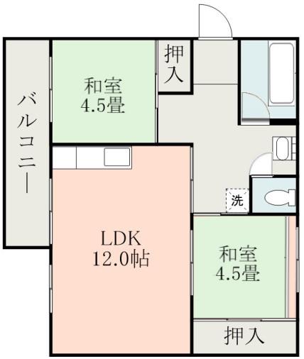 MIN谷山(2LDK/5階)の間取り写真