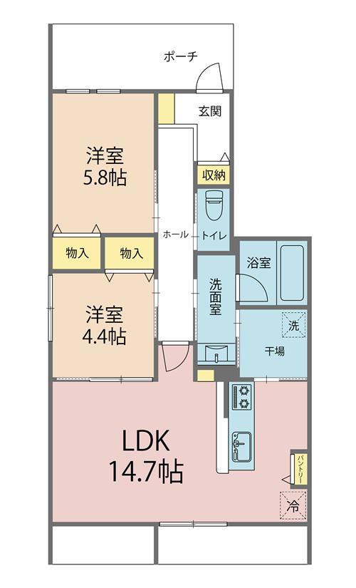 マリアント押田B棟(2LDK/1階)の間取り写真