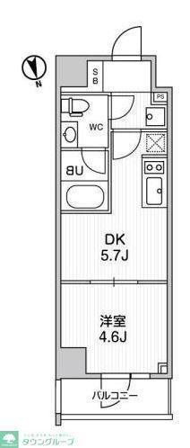 ALTERNA浅草(1DK/5階)の間取り写真