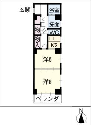 ヴィラ纐纈(1DK/2階)の間取り写真