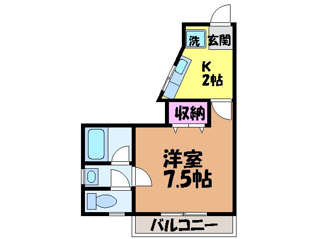K525(1K/4階)の間取り写真