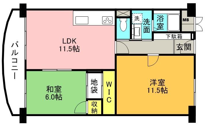 メゾン水無瀬2棟(2LDK/4階)の間取り写真