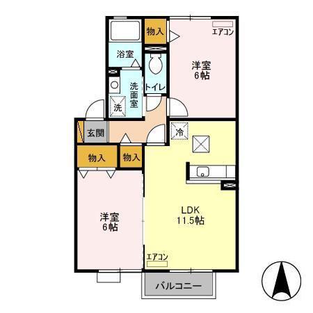 サンモール(2LDK/1階)の間取り写真