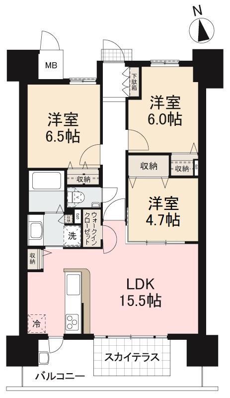 ロイヤルガーデン太田駅西1502号(3LDK/15階)の間取り写真