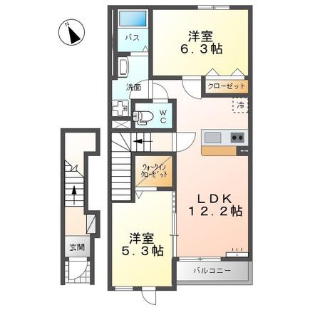 土佐山田町アパート(2LDK/2階)の間取り写真