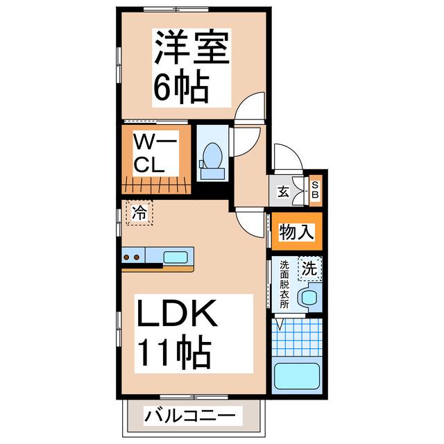 ガウディ高平B(1LDK/2階)の間取り写真