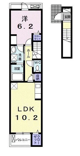 アルカンシエル(1LDK/2階)の間取り写真