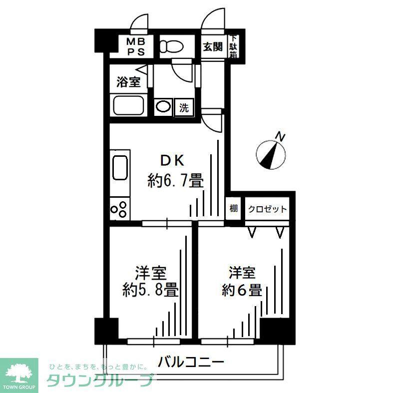 ヴェラハイツ日本橋箱崎(2DK/5階)の間取り写真