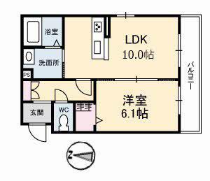 グランベレオ今津(1LDK/3階)の間取り写真
