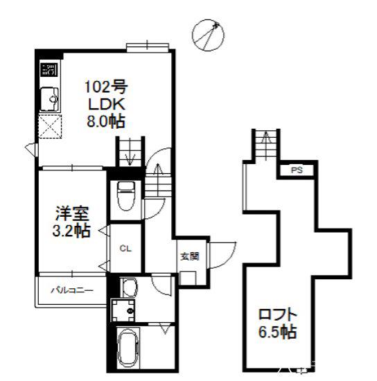 クレア多の津(1LDK/1階)の間取り写真