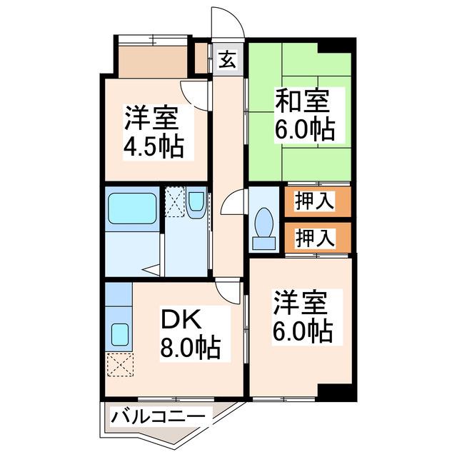 西ビル(3DK/4階)の間取り写真