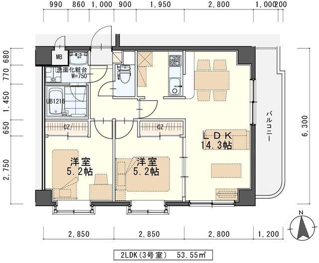 フォレスト愛子(2LDK/2階)の間取り写真