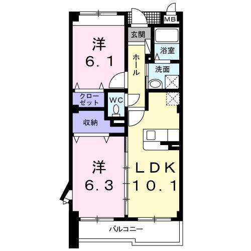 リヴェール栄谷(2LDK/3階)の間取り写真