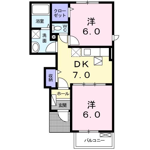 サンパティオI(2DK/1階)の間取り写真