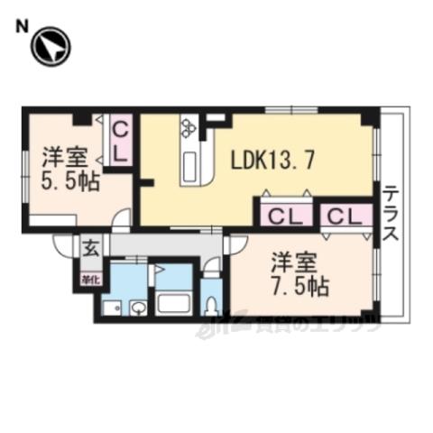 パークサイドシャトーエイト(2LDK/2階)の間取り写真
