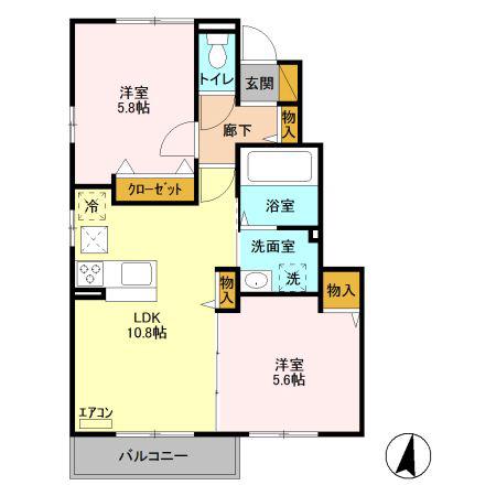フォーゲルテラス リラ I(2LDK/1階)の間取り写真