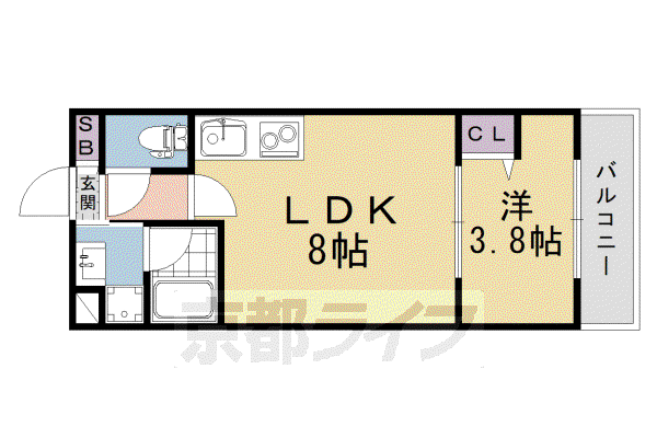 伏見区上中町マンション(1LDK/1階)の間取り写真