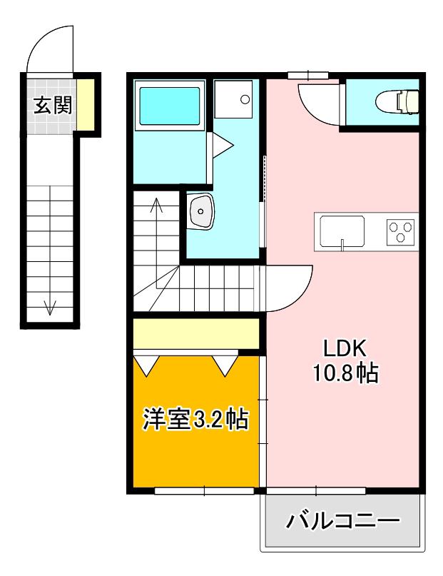ラフォーレ永犬丸(1LDK/2階)の間取り写真