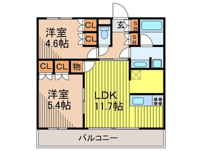 IPSE多摩川緑地(2LDK/9階)の間取り写真