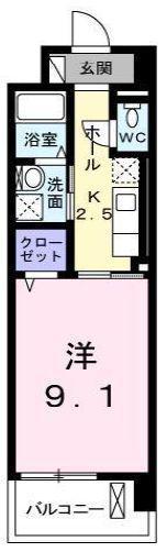 BROTE湘南(1K/2階)の間取り写真
