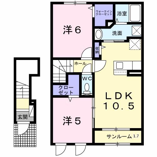 ダンザヴェール(2LDK/2階)の間取り写真