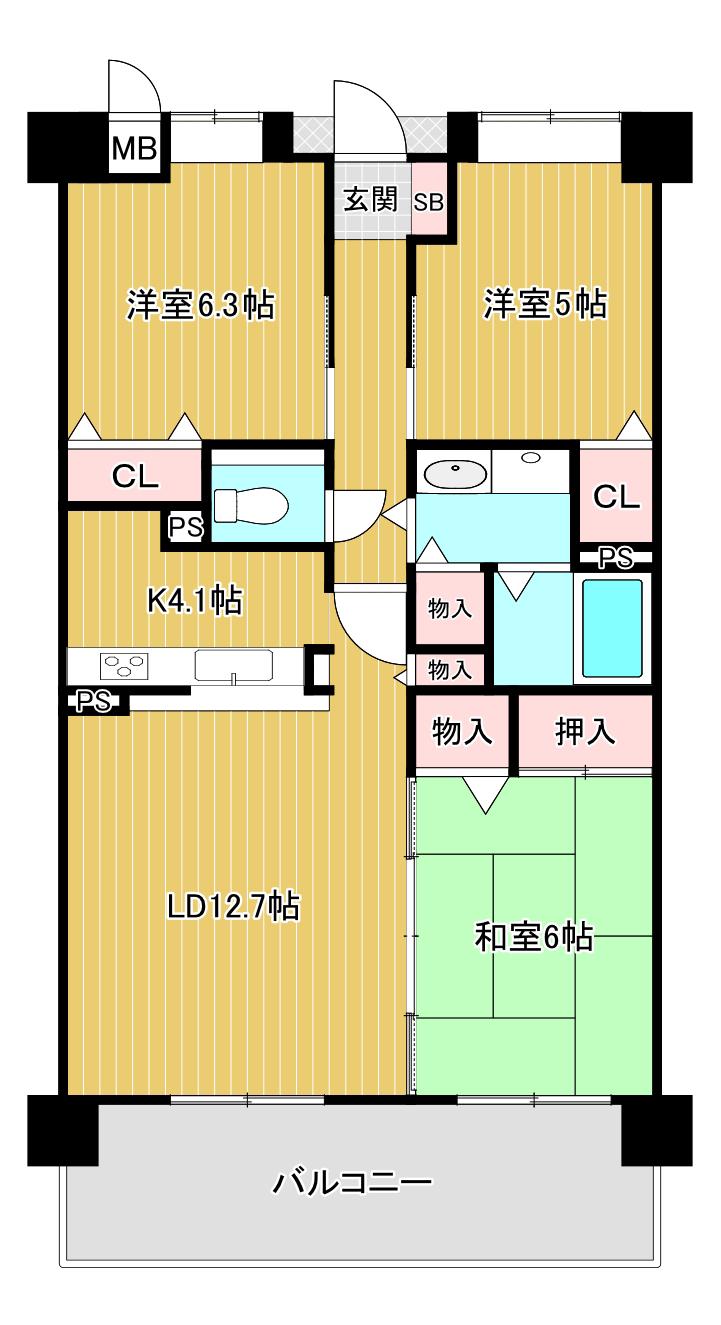 ユートピア大入(3LDK/7階)の間取り写真
