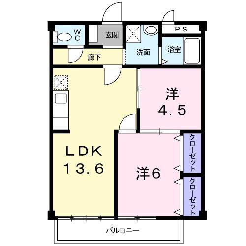 三滝ハイツ(2LDK/2階)の間取り写真