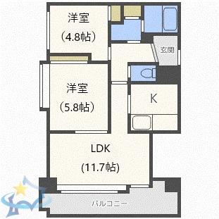 グランルミネ山鼻(2LDK/5階)の間取り写真