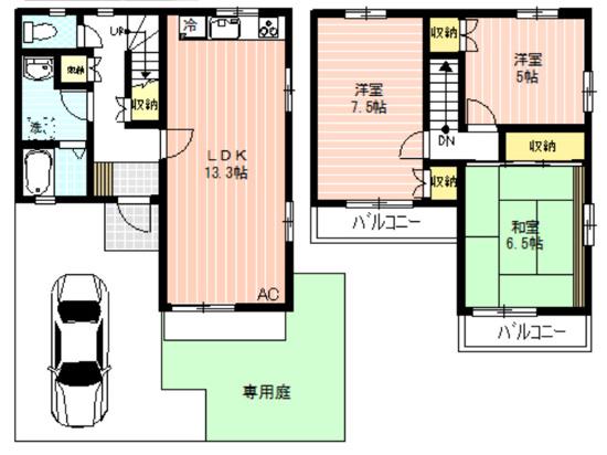 ブリージングタウン百草園(3LDK/1階)の間取り写真