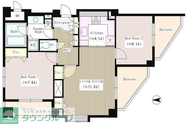 六本木プレイス(2LDK/7階)の間取り写真
