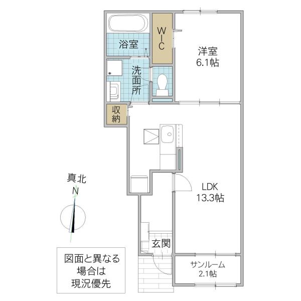 ＪＲ常磐線 大津港駅 徒歩22分 2階建 築3年(1LDK/1階)の間取り写真