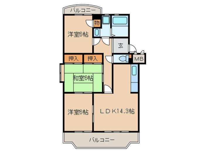 サニーコート庄名(3LDK/2階)の間取り写真