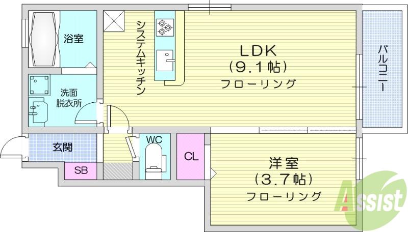 セントレ富沢 Ⅱ(1LDK/1階)の間取り写真