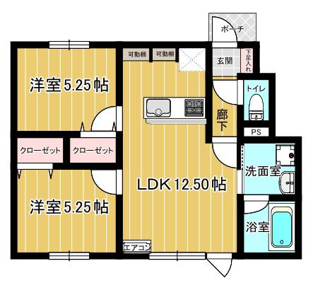 愛の世代の前に(2LDK/1階)の間取り写真