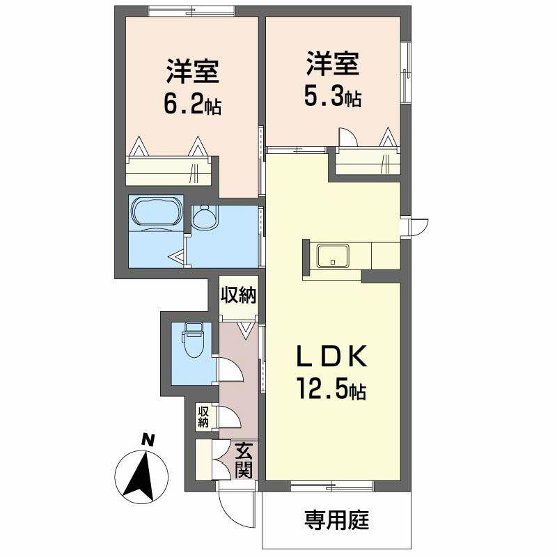 グランカーサ金岡 弐番館(2LDK/1階)の間取り写真