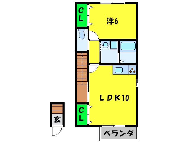 カーサクリサンテモD棟(1LDK/2階)の間取り写真