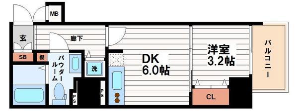 プレサンス松屋町グレース(1DK/9階)の間取り写真
