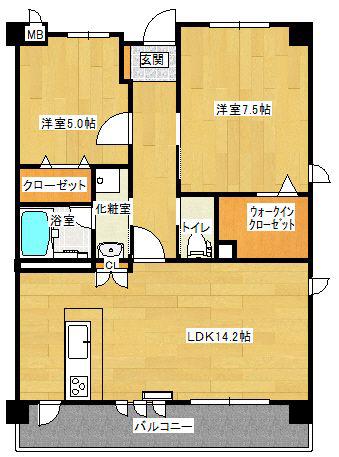 サンスカイ富久 203(2LDK/2階)の間取り写真
