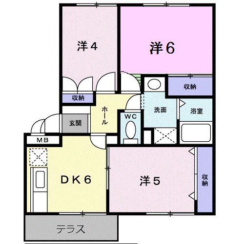 ヴィラ温井(3DK/1階)の間取り写真