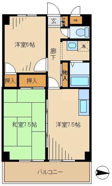 アーバンコア堀之内(2DK/4階)の間取り写真