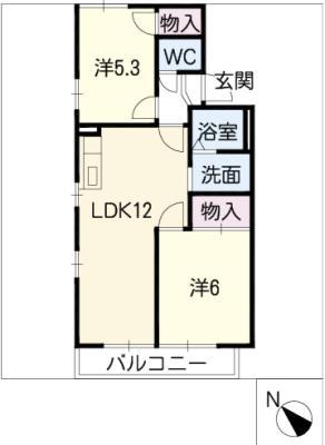 クリアハウス杉A(2LDK/2階)の間取り写真