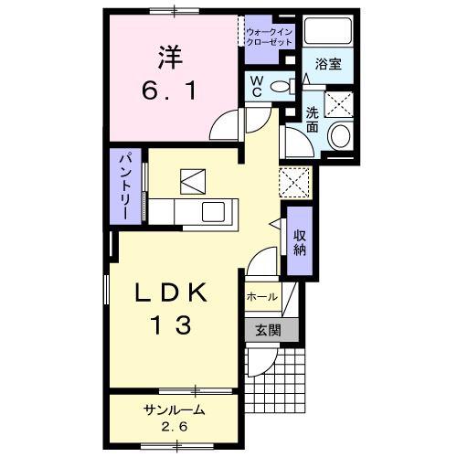 アルカンシエルB(1LDK/1階)の間取り写真