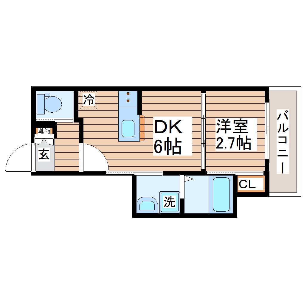 ガス割第18弾河原町AP(1DK/3階)の間取り写真