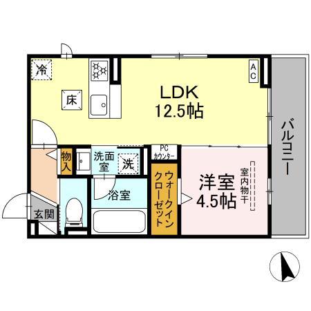 D-AVANCE戸崎元町(1LDK/1階)の間取り写真