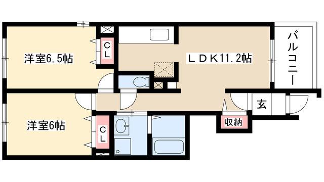 ソレイユ荒田(2LDK/1階)の間取り写真