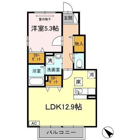 エスポワールB棟(1LDK/1階)の間取り写真