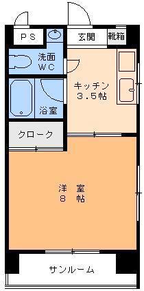 シャリエ緑町(1K/1階)の間取り写真
