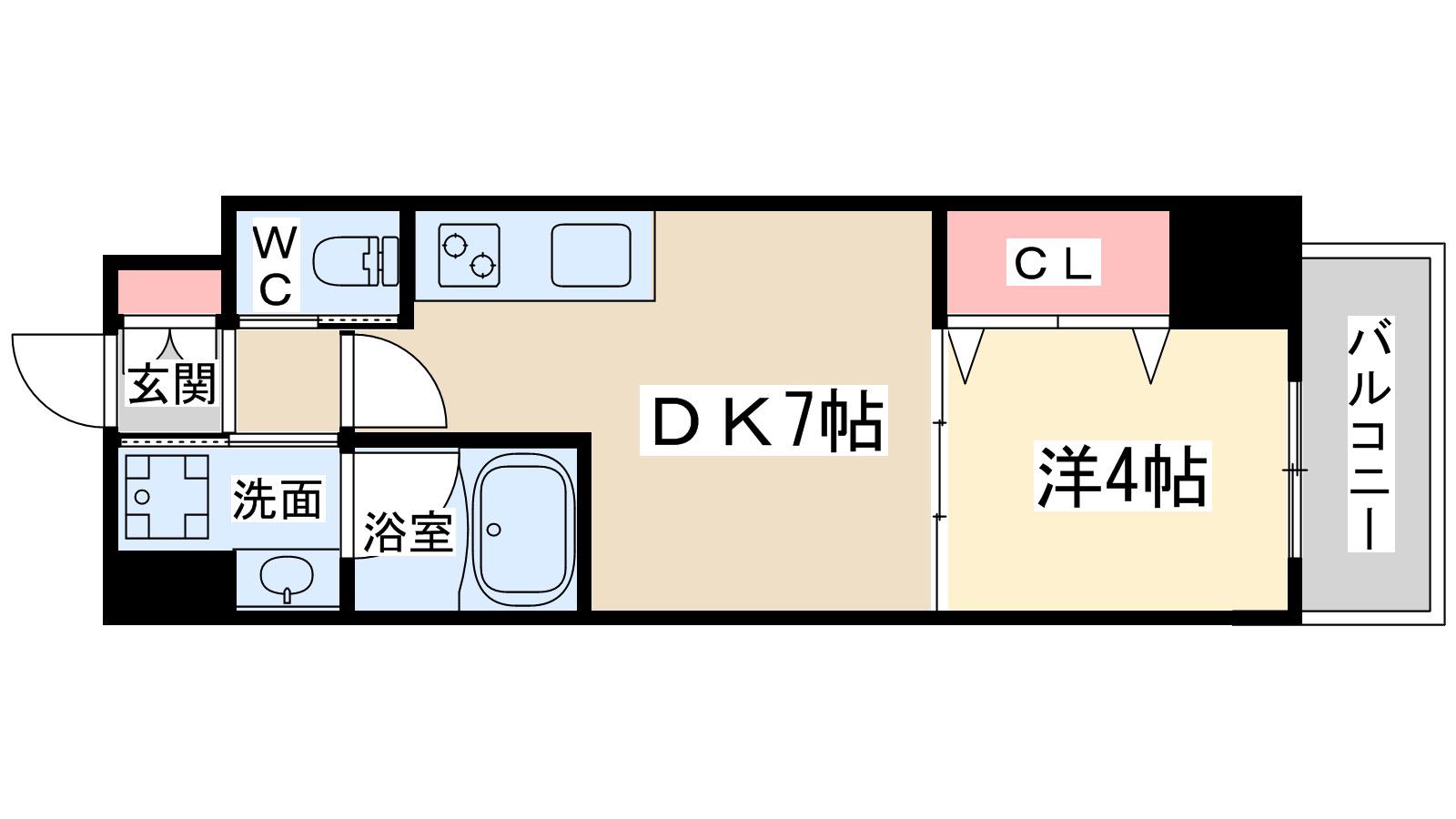 大阪天満宮プライマリーワン(1DK/7階)の間取り写真
