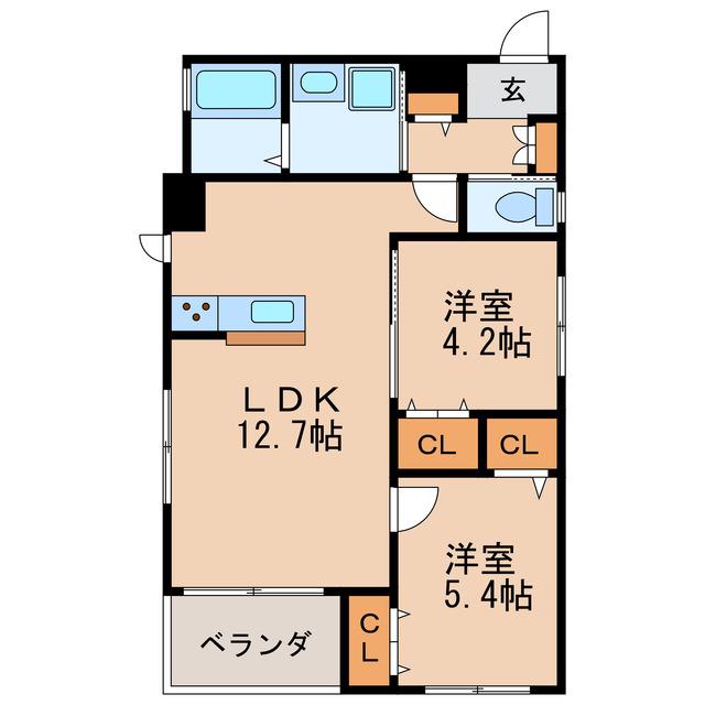 PRECIOUS SHINSAKAE(2LDK/2階)の間取り写真